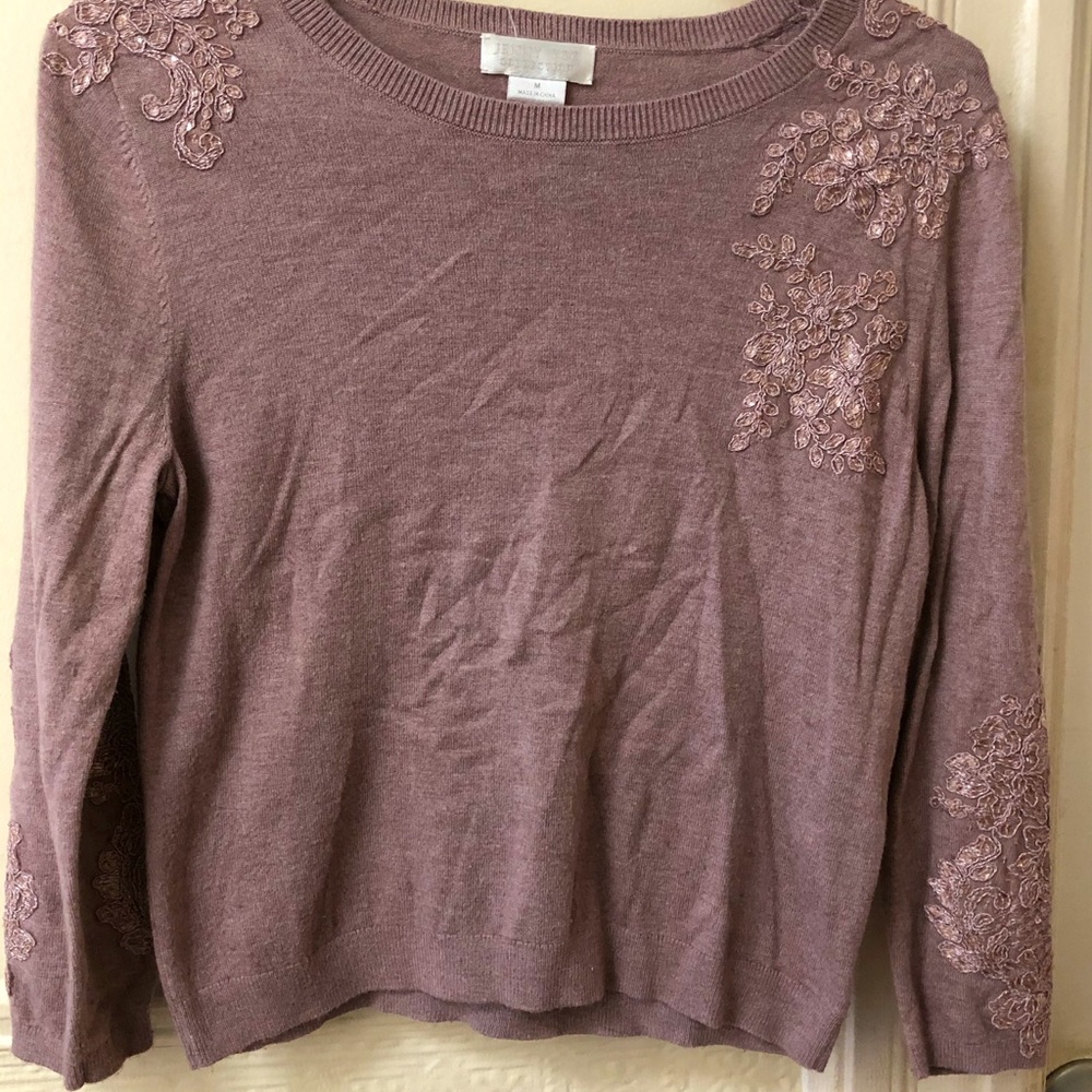 Jenny Yoo sweater top w/floral appliqué